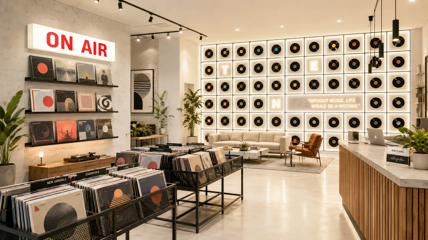 Studio PARIGO avec une sélection de vinyles